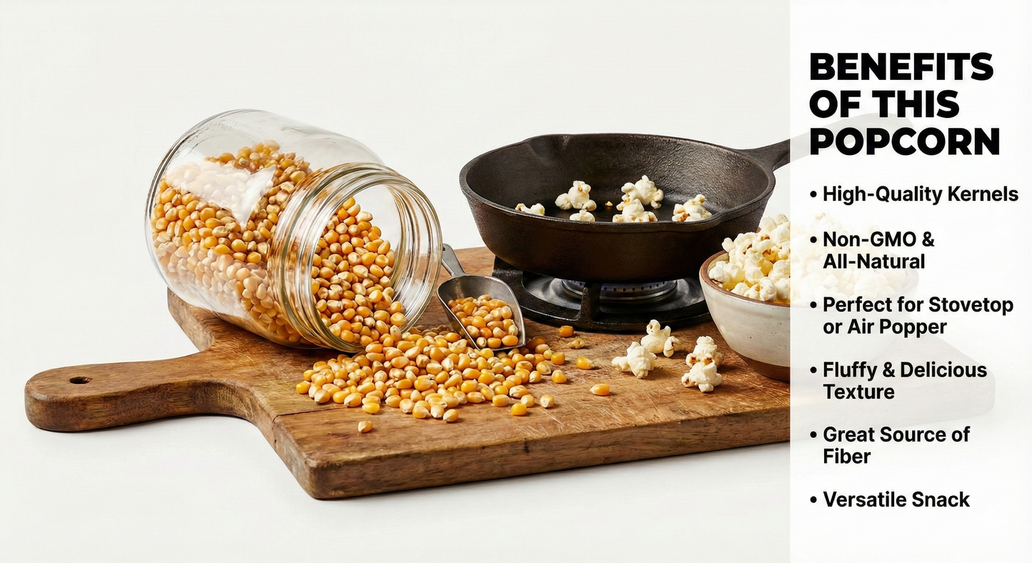 Premium Popcorn Kernels | Non-GMO & Whole Grain | Extra Fluffy & Crunchy | (250g – 5kg)