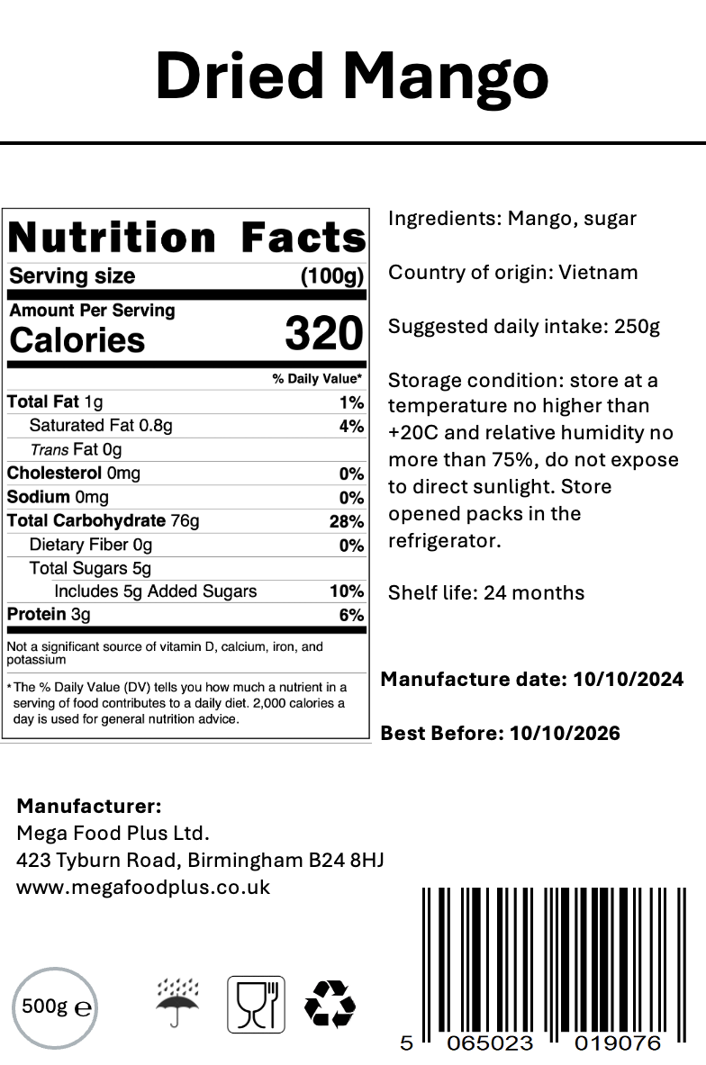 Dried Mango Sweetened – Premium Slices from Vietnam | Tropical Snack | 100% Real Fruit, Non-GMO | 250g – 10kg