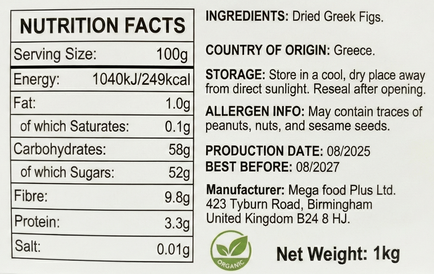 Premium Greek Dried Figs | Sun-Dried & Honey Sweet | High Calcium & Fibre | (250g-5kg)