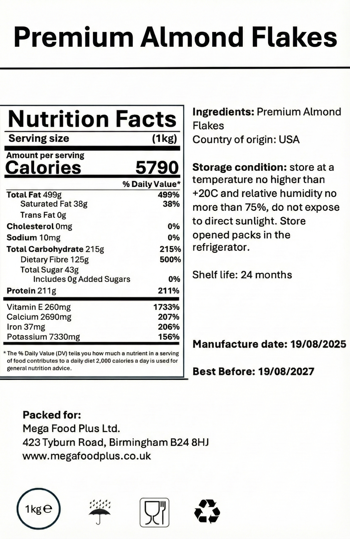 Premium Flaked Almonds 250g- 5kg | Californian | Blanched Sliced Nuts | Baking & Keto