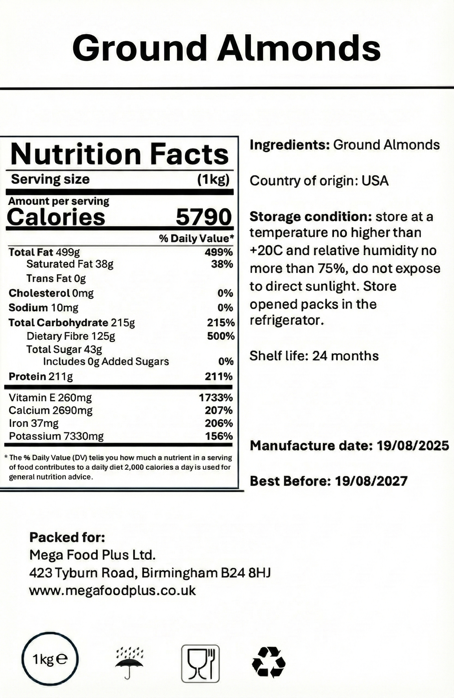 Premium Ground Almonds 250g-5kg | Blanched Almond Flour | Gluten Free Baking & Keto